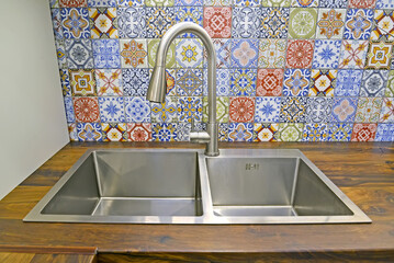 Mortise double metal sink with tap for tap water