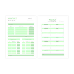 Monthly and weekly budget planner in the green color