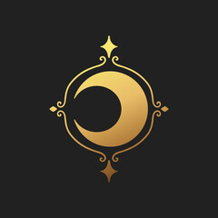 Magic Moon gold astrology. Boho arabic vector illustration.