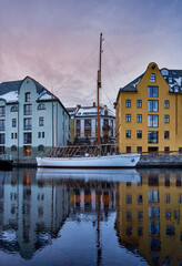 Downtown Ålesund in winter, Norway.