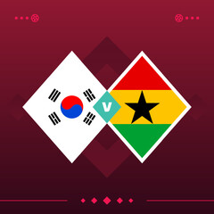 south korea, ghana world football 2022 match versus on red background. vector illustration