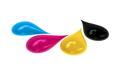 CMYK cyan magenta yellow black Farben Tropfen Logo Symbol isoliert mit transparentem Hintergrund