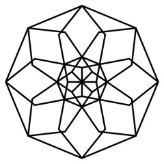 Geometric line art design of connected polygon shapes inside an octagon in black outline color, PNG transparent background