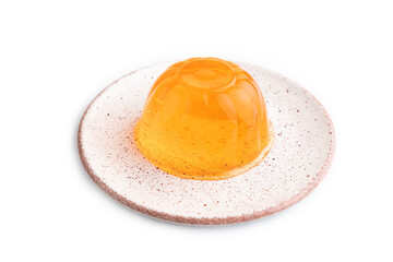 Apricot orange jelly isolated on white. side view.