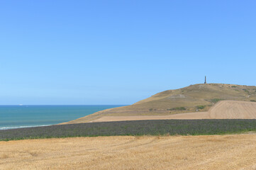 The obelisk on Cap Blanc-Nez cape in Pas-de-Calais along the French opal coast in the village...