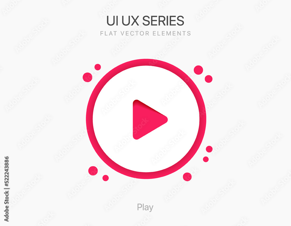 Poster 3D play button icon. Start sign. Play music or sound vector element for UI UX, website, mobile app.