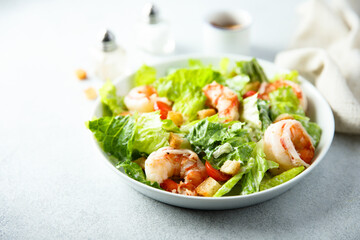 Traditional Caesar salad with shrimps