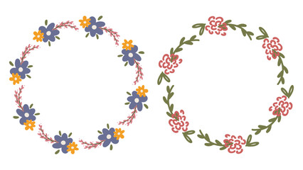 rural floral wreaths made of wild flowers isolated on a white background 