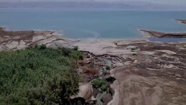 Aerial photography of Springs on the shores of the Dead Sea Judaean Desert