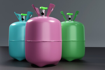 Refrigerant Balloon. Air conditioner service. Container with coolant. Liquid nitrogen for air conditioner. Filling conditioners with refrigerant. Coolant for air conditioning equipment. 3d image.