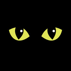 Vector flat cartoon cat eyes isolated on black background