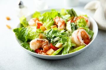 Traditional Caesar salad with shrimps