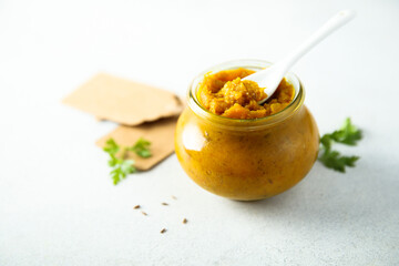 Homemade vegetable sauce in a jar