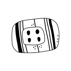 Hand drawn button for clothes doodle style, vector illustration isolated on white background. Black outline monochrome decorative design element, sewing