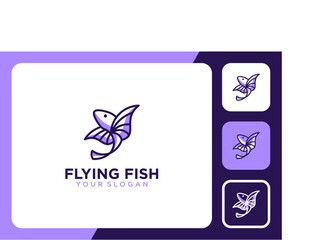 flying fish logo design with line art 
