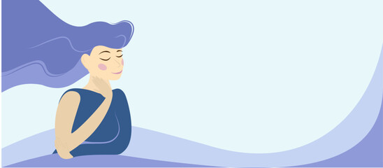 Smiling young woman dream or imagine future. Calm girl feel dreamy, thoughtful and reflective, make plans or daydream. Visualisation and imagination concept. Flat vector character illustration