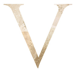 Pastel light Golden capital letter V isolated illustration, glitter holiday design element