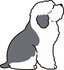 Simple and adorable Old English Sheepdog illustration sitting in side view