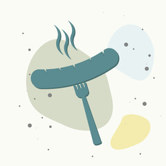 Vector sausage and fork icon. Barbecue symbol on multicolored background.