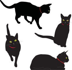 黒猫4ポーズイラストセット