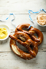 Traditional homemade pretzels with sesame seeds