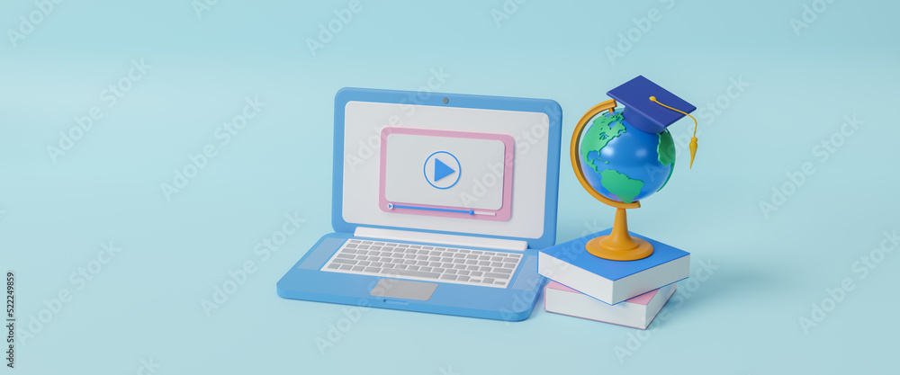 Fototapete e-learning, online education, online course concept, online learning and learning concept and studen