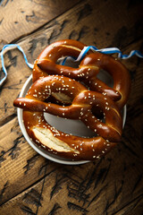 Traditional homemade pretzels with sesame seeds