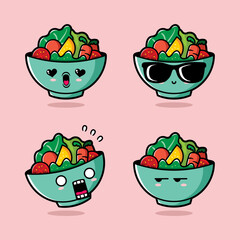 vector illustration of cute salad bowl emoji