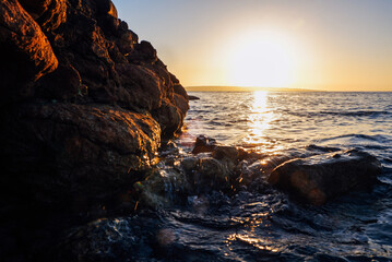 bright sunrise over the Red Sea and fawns in Africa