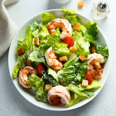 Traditional Caesar salad with shrimps