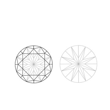 Sketch of a round briliant cut diamond on white background. round diamond cut shape and design diagrams vector illustration EPS format