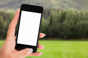 Hand holding the smartphone with blank screen for Infographic