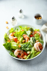 Traditional Caesar salad with shrimps