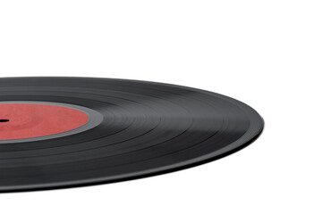 Close-up of a vinyl record with a burgundy blank label on a white background.