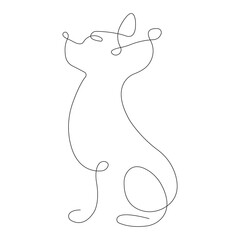 Silhouette of a Chihuahua dog drawn with a continuous line in a minimalist style. Design suitable for tattoos, decor, logo, mascot, sticker, badge, symbol, souvenir, t-shirt print. Isolated vector