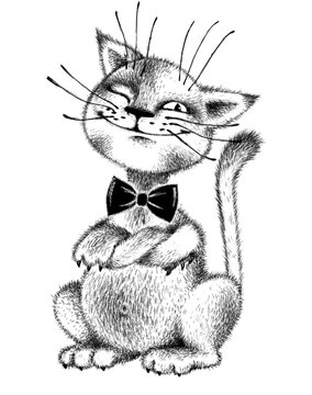 Self-confident cat dandy ladies' man is pleased with himself and life. Collection of beautiful sketches. Funny cartoon character. emoticons. Cat drawing. Coloring pages. For children's creativity, edu