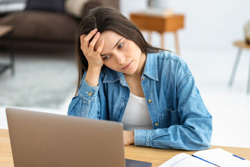 Tired stressed caucasian woman entrepreneur having headache feeling sick, pain, depression,...