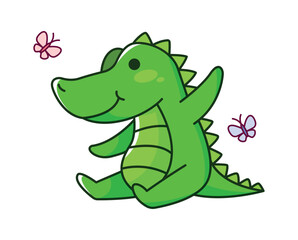 Funny crocodile, cute vector animal.