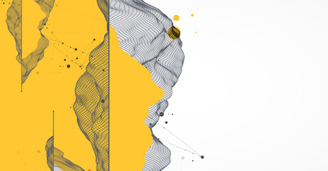 Trendy abstract wireframe background. Modern science or technology art elements. Surface illustration. Vector.