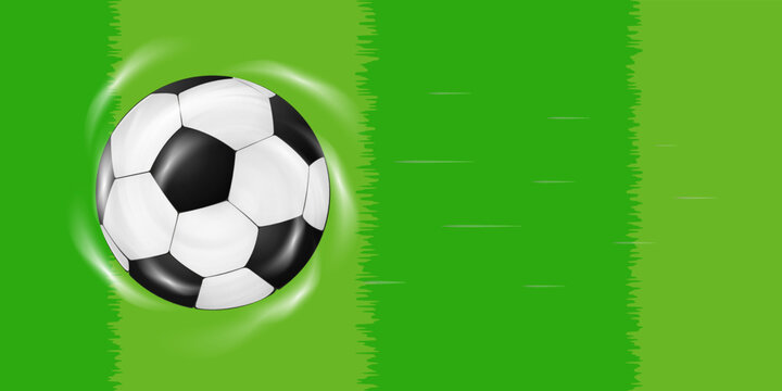 Background with the image of a flying curveball. Football match. 3 D. Vector illustration.