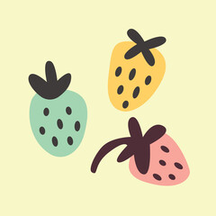 Colorful strawberries print for background, banner, textiles, wrapping paper, stickers