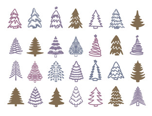 Obraz premium Christmas tree set, Hand drawn illustrations. 