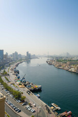 Aerial view on the Dubai creek in old Dubai