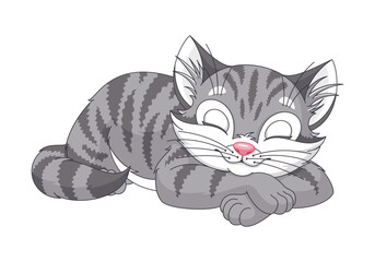 Gray cat sleeping cartoon vector illustration