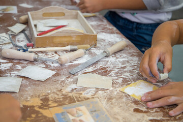 Set for children's creativity. A set of tools for carving children's jewelry from stone.