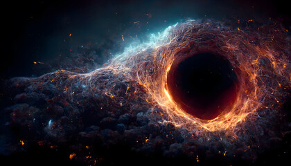 Schwarzes Loch mit einem Feuerring und Wolken