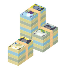 Romanian Leu Vector Illustration. Romania money set bundle banknotes. Paper money 50, 100, 200, 500 RON. Flat style. Isolated on white background. Simple minimal design.