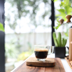 Coffee glass cup and cactus pot