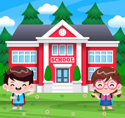 Fototapeta na wymiar Cartoon Children Going Back To School