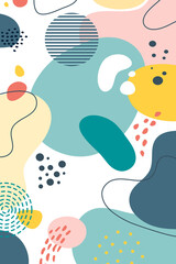 Colorful hand drawn trendy contemporary abstract shapes seamless pattern.Brush stroke pattern.